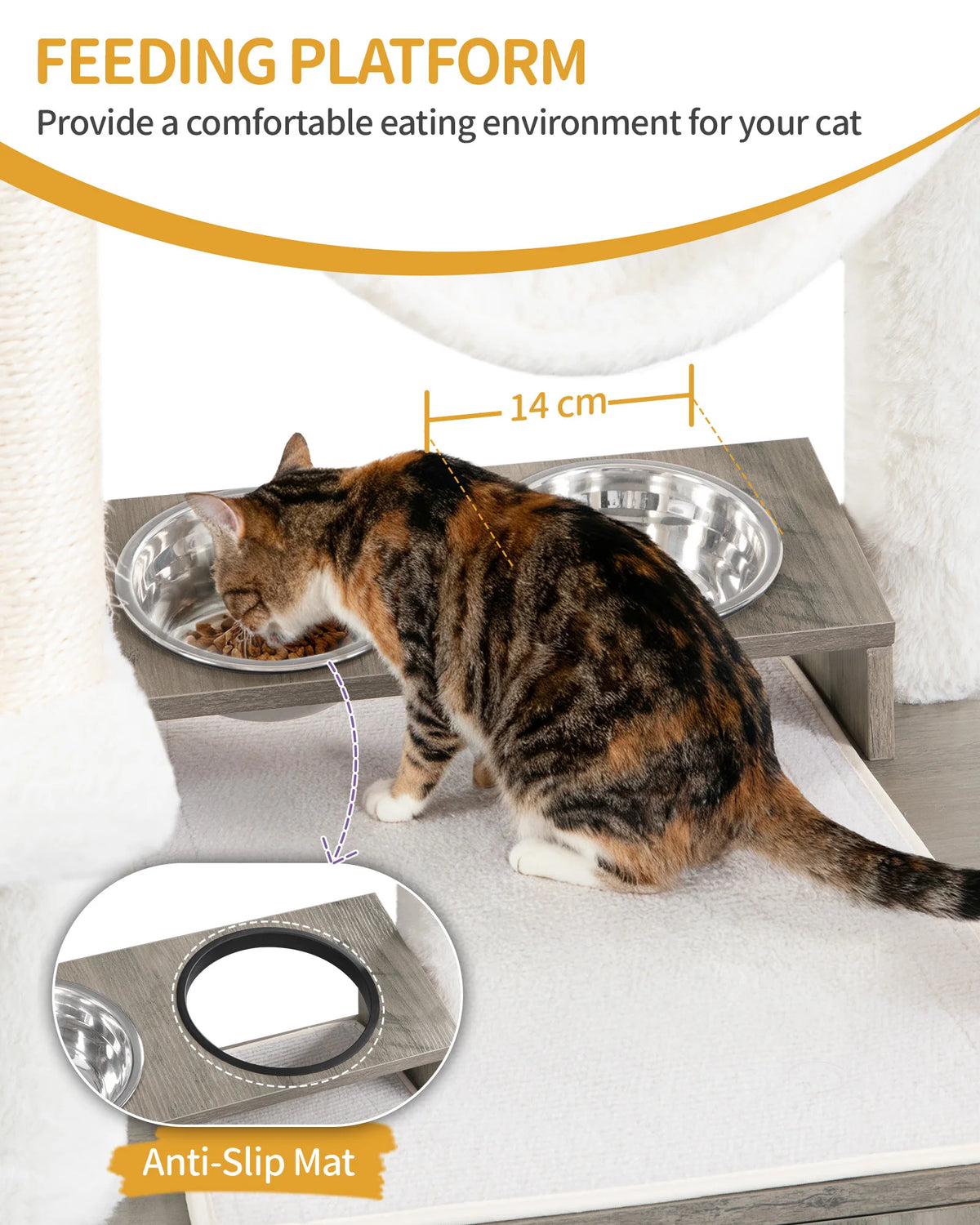 Greige Cat Scratching Post with Litter Tray, Feeding Station, Large Platform, Sisal Rope, Washable Cushion & Plush Balls