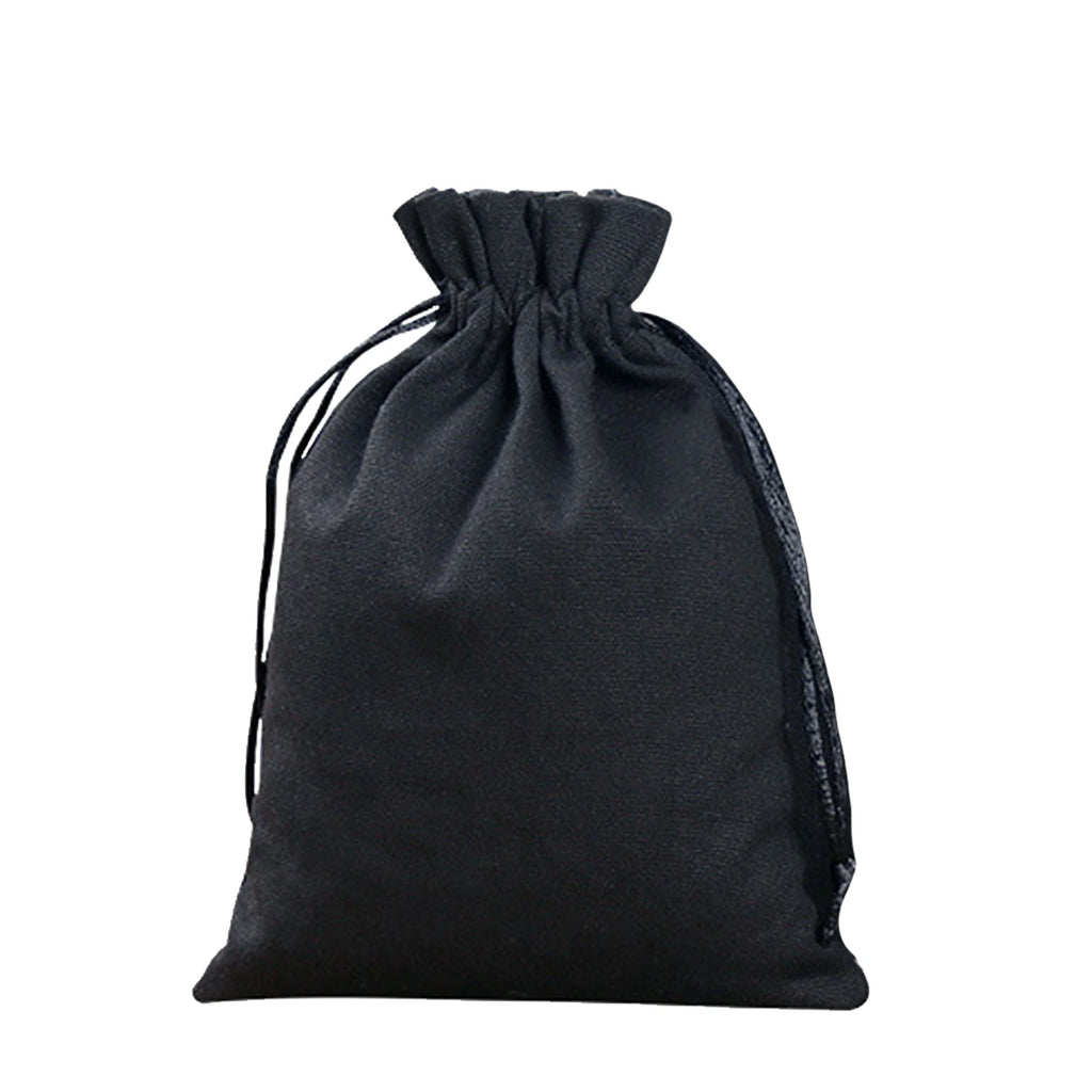 Black Canvas Drawstring Pouches - Heavy Duty Cotton Storage Bags for Wedding Gifts and Home Organization