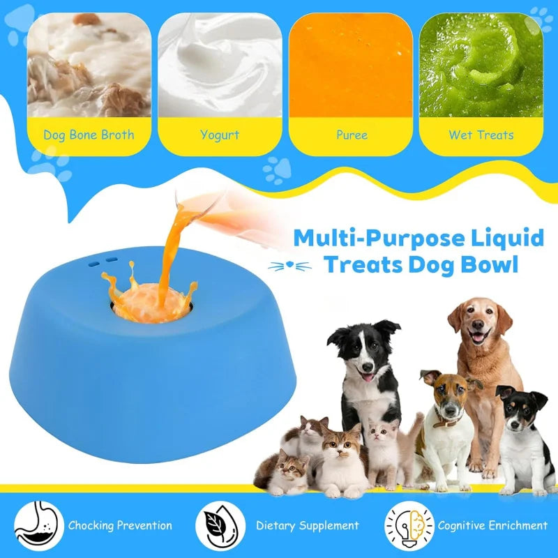 Dog Cat Licking Bowl for Liquid Treats - Non-slip Slow Feeder for Bone Broth & Yogurt