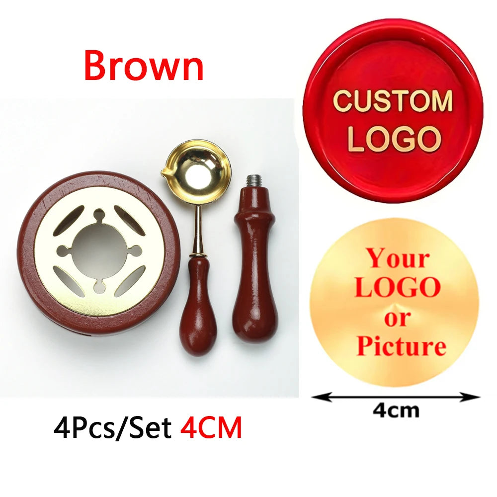 Custom Wax Seal Stamp Kit with Personalized Logo and Melting Spoon for Wedding Invitations