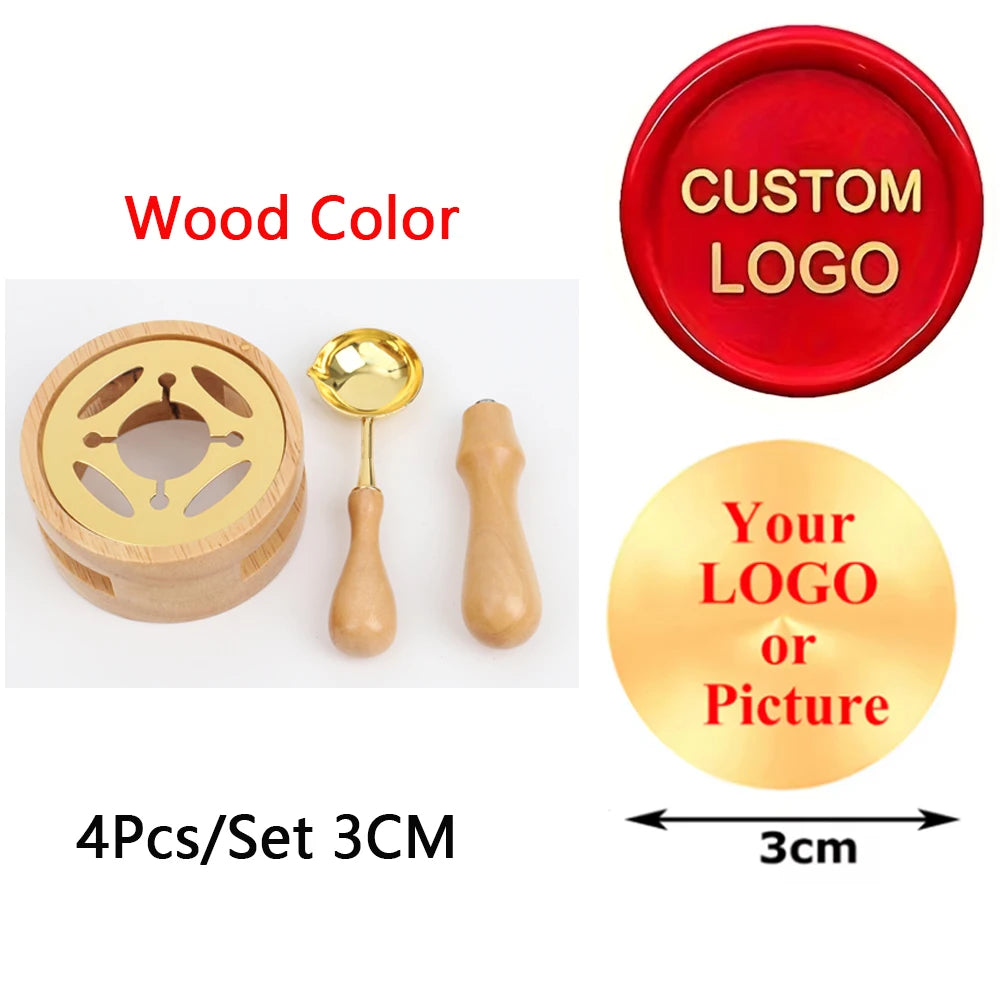 Custom Wax Seal Stamp Kit with Personalized Logo and Melting Spoon for Wedding Invitations