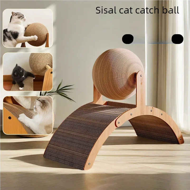 Tiragraffi a sfera in sisal con base in legno