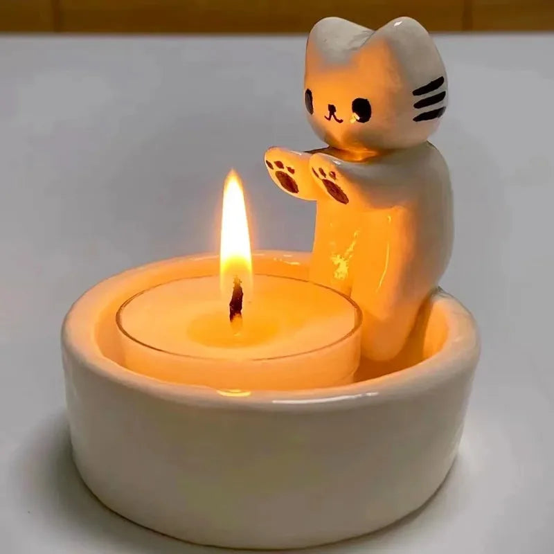 Portacandela a Forma di Gatto 2-in-1 - Per Aromaterapia e Decorazione Casa