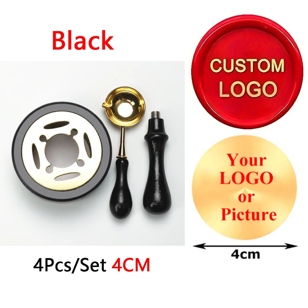 Custom Wax Seal Stamp Kit with Personalized Logo and Melting Spoon for Wedding Invitations