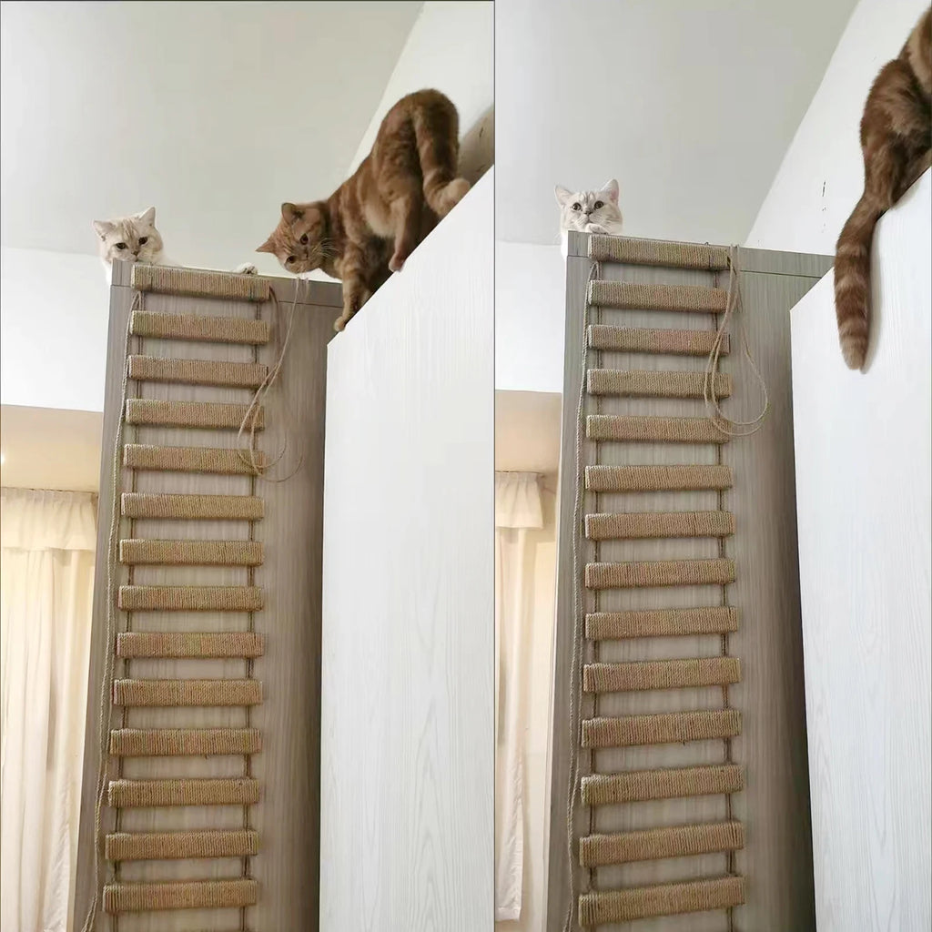Cat Climbing Frame Bridge - Wooden Cat Ladder with Sisal Rope for Scratching, Cage Climber & Pet Furniture