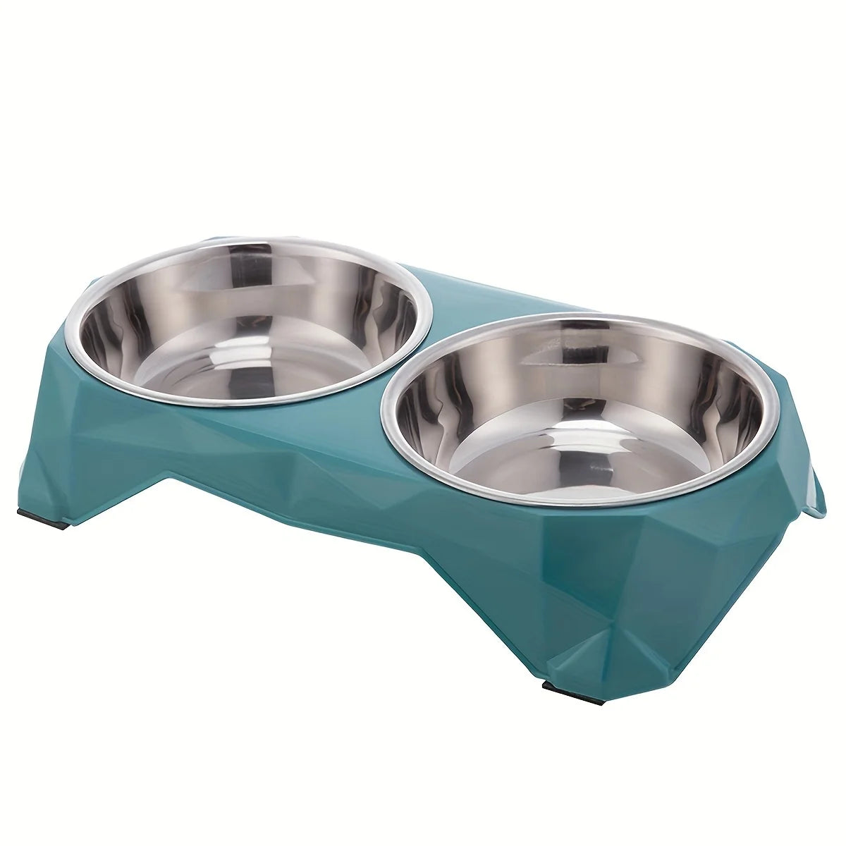 Stainless Steel Double Pet Bowl with Diamond Pattern - Large Capacity Non-Slip Food & Water Feeder for Dogs and Cats