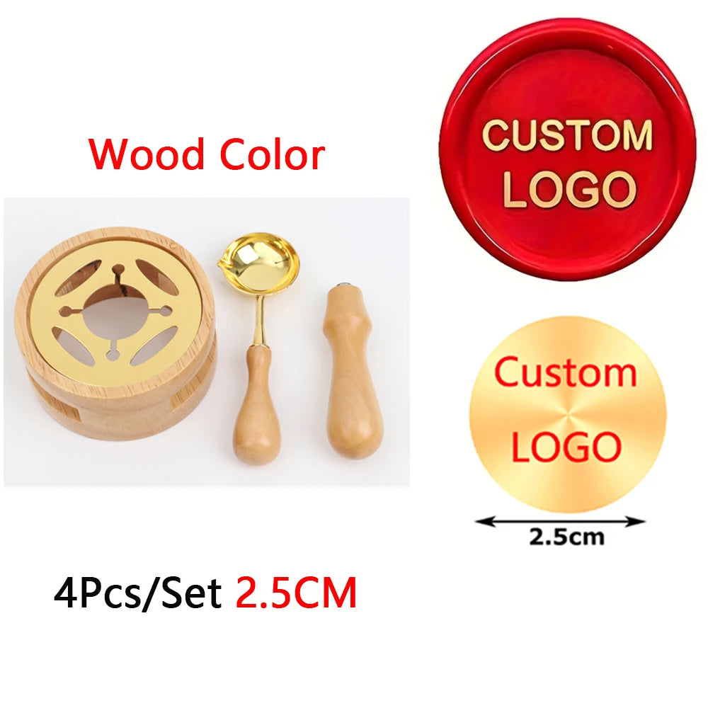 Custom Wax Seal Stamp Kit with Personalized Logo and Melting Spoon for Wedding Invitations