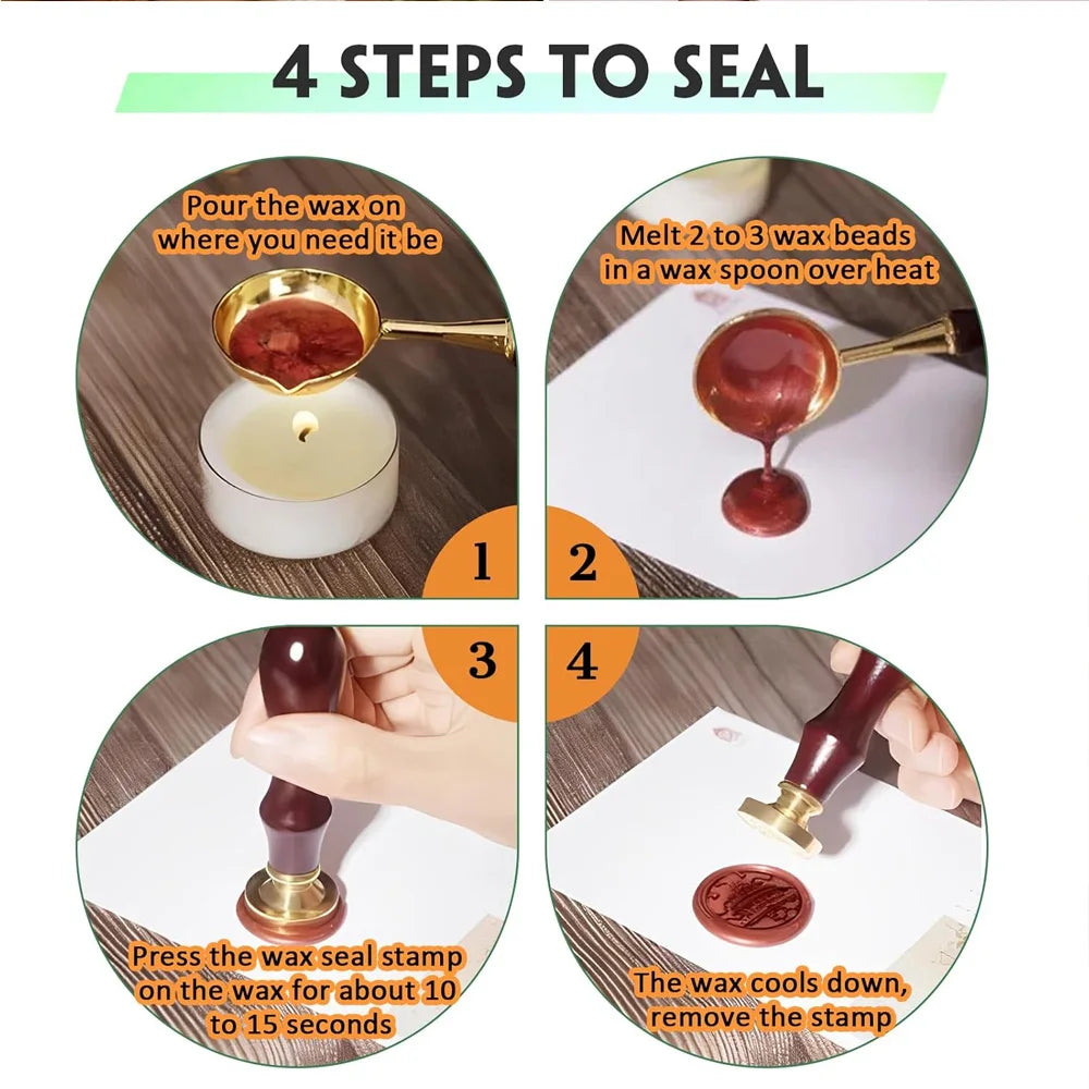 Custom Wax Seal Stamp Kit with Personalized Logo and Melting Spoon for Wedding Invitations