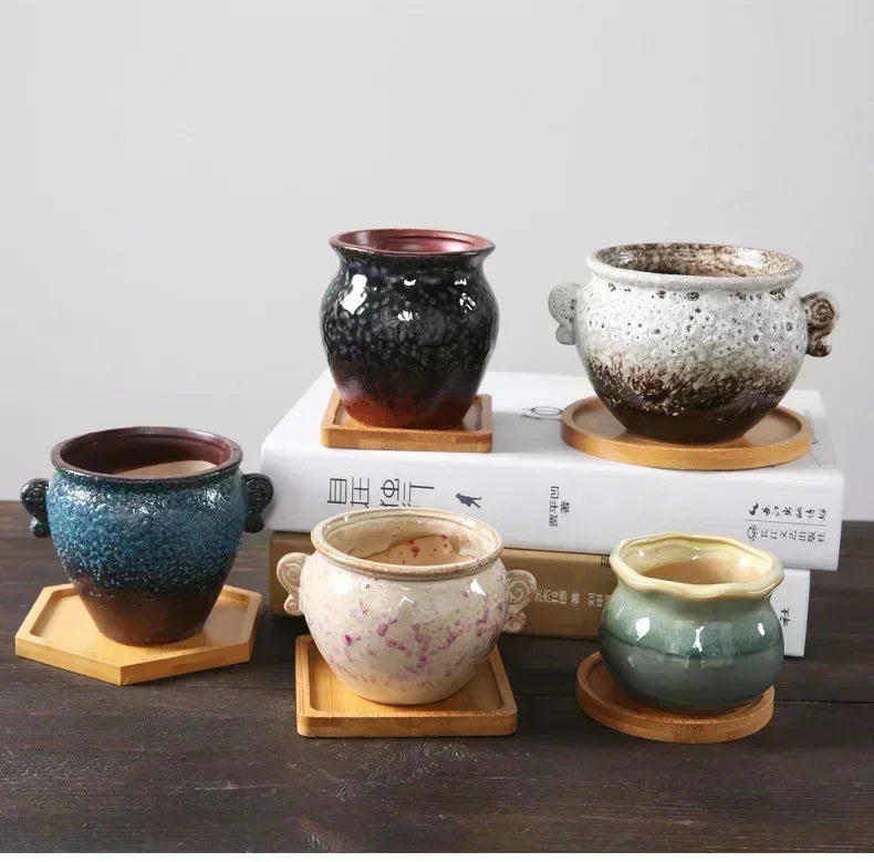Vassoio in Bambù Multi-uso per Piante e Tazze - Sottobicchiere Decorativo in Legno per Cucina
