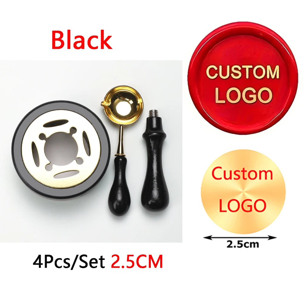 Custom Wax Seal Stamp Kit with Personalized Logo and Melting Spoon for Wedding Invitations