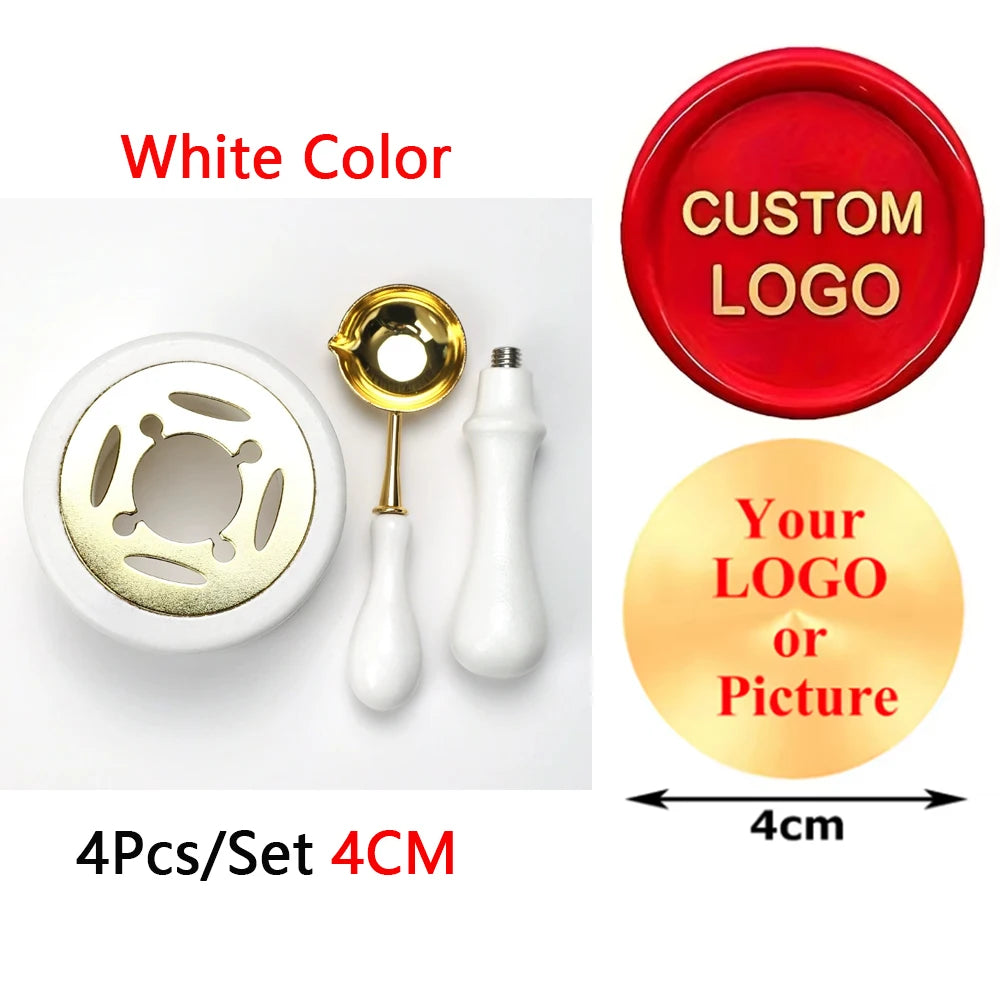 Custom Wax Seal Stamp Kit with Personalized Logo and Melting Spoon for Wedding Invitations