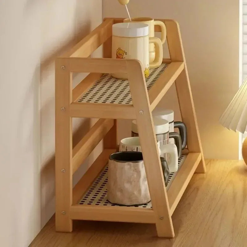 Retro Bamboo 2-Tier Kitchen Storage Rack - Sturdy Countertop Organizer for Home, Hotel, or Apartment