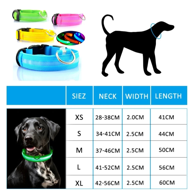 LED Dog Collar Light - Anti-Lost, Luminous USB Rechargeable Collar for Dogs and Puppies at Night