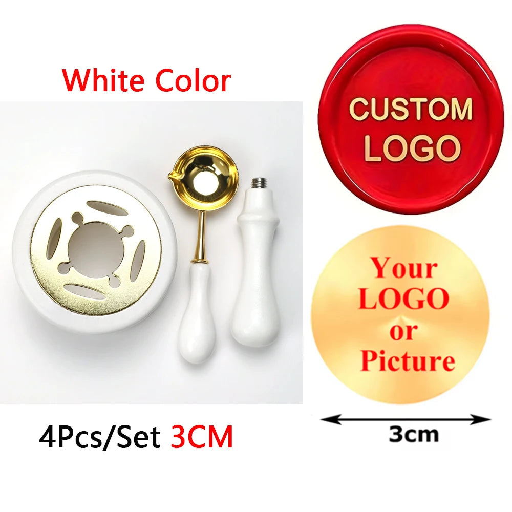 Custom Wax Seal Stamp Kit with Personalized Logo and Melting Spoon for Wedding Invitations