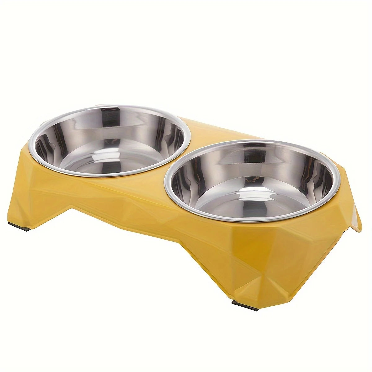 Stainless Steel Double Pet Bowl with Diamond Pattern - Large Capacity Non-Slip Food & Water Feeder for Dogs and Cats