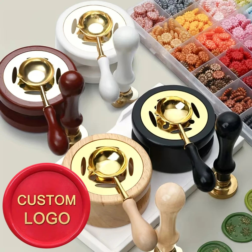 Custom Wax Seal Stamp Kit with Personalized Logo and Melting Spoon for Wedding Invitations