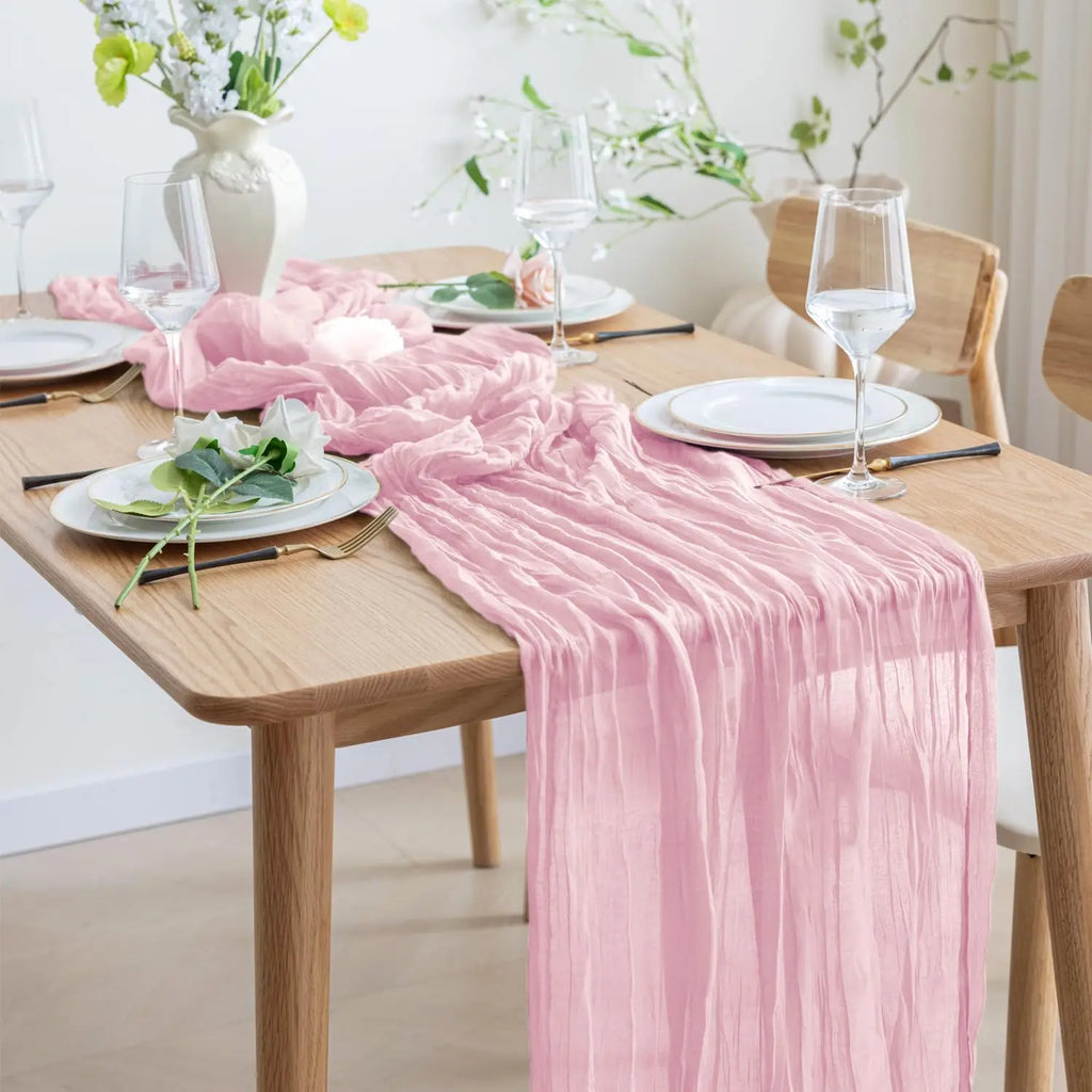 Runner da Tavola in Tessuto Boho Rosa 90x300cm - Per Matrimoni e Decorazioni