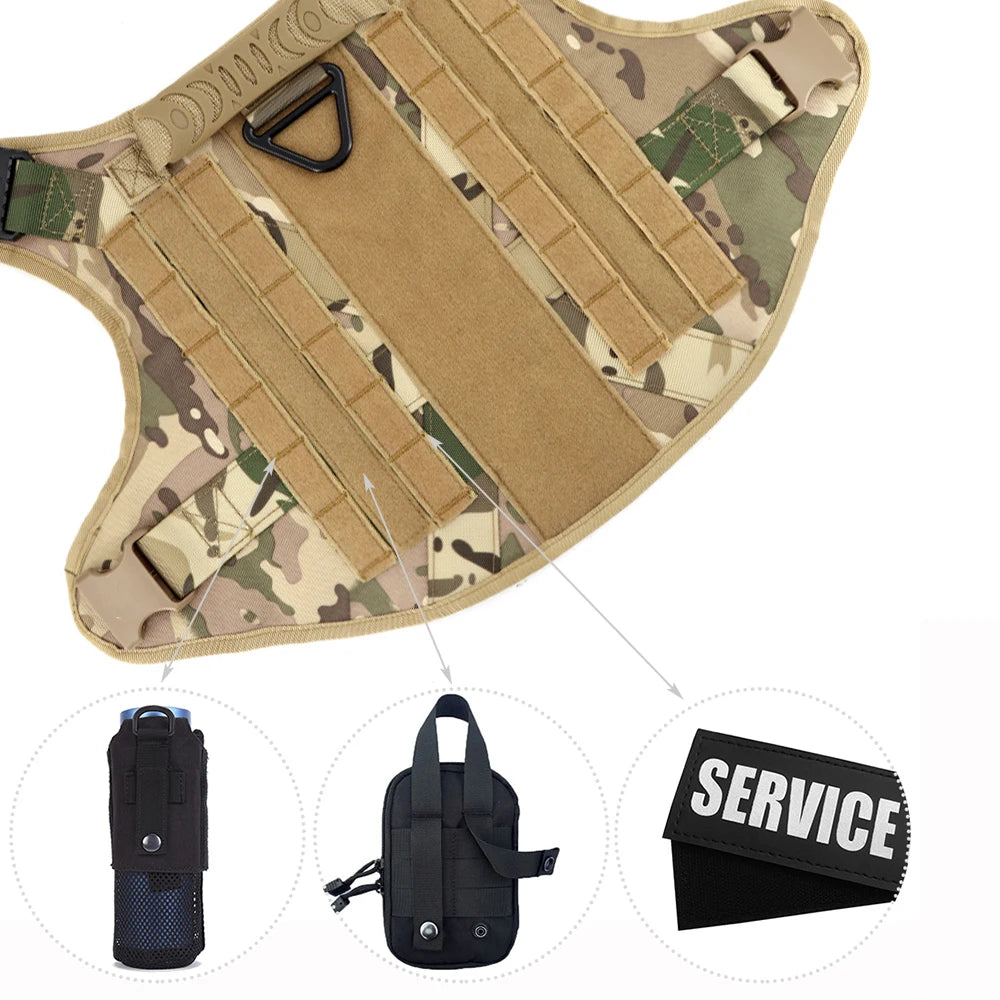 Dog Tactical Harness for Large Dogs with Molle Pouch - Military Training Vest for French Bulldogs and Other Breeds