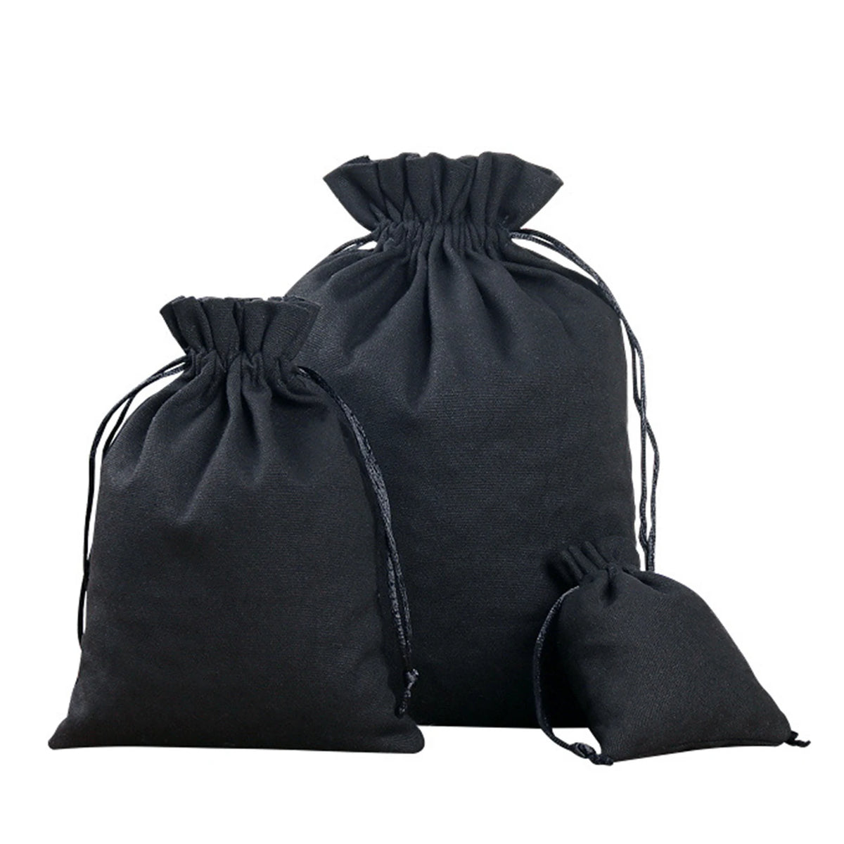 Black Canvas Drawstring Pouches - Heavy Duty Cotton Storage Bags for Wedding Gifts and Home Organization