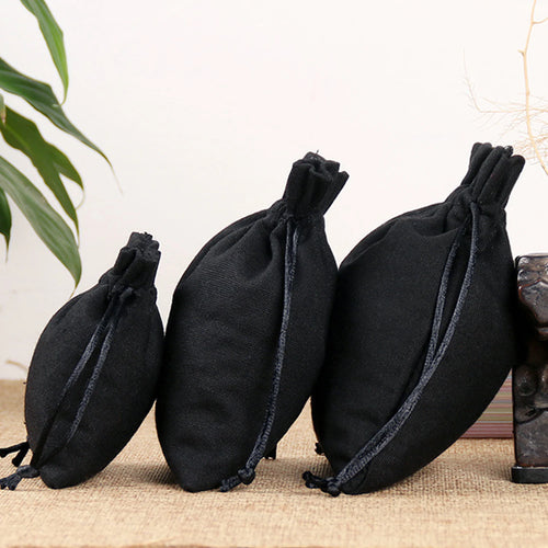 Black Canvas Drawstring Pouches - Heavy Duty Cotton Storage Bags for Wedding Gifts and Home Organization