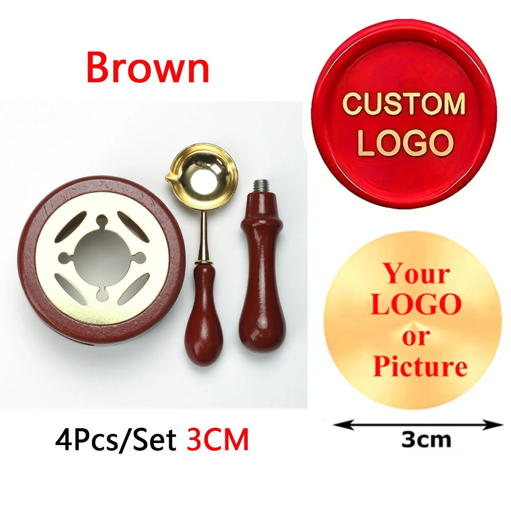 Custom Wax Seal Stamp Kit with Personalized Logo and Melting Spoon for Wedding Invitations