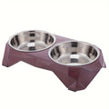 Stainless Steel Double Pet Bowl with Diamond Pattern - Large Capacity Non-Slip Food & Water Feeder for Dogs and Cats