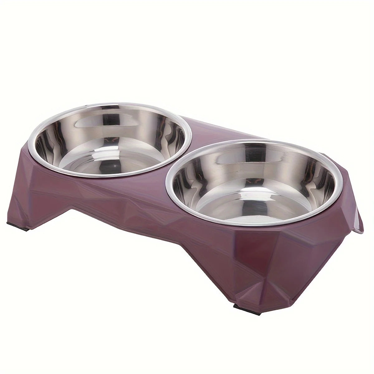 Stainless Steel Double Pet Bowl with Diamond Pattern - Large Capacity Non-Slip Food & Water Feeder for Dogs and Cats