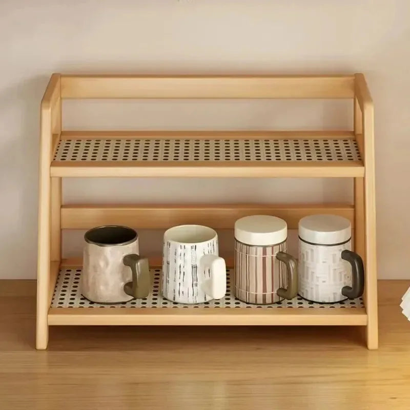 Retro Bamboo 2-Tier Kitchen Storage Rack - Sturdy Countertop Organizer for Home, Hotel, or Apartment