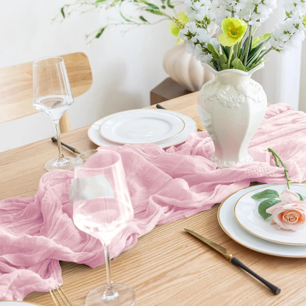 Runner da Tavola in Tessuto Boho Rosa 90x300cm - Per Matrimoni e Decorazioni