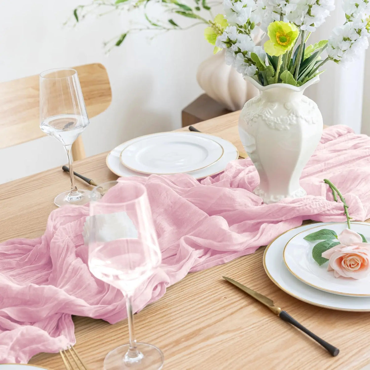 Runner da Tavola in Tessuto Boho Rosa 90x300cm - Per Matrimoni e Decorazioni
