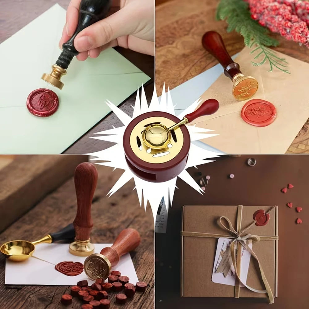 Custom Wax Seal Stamp Kit with Personalized Logo and Melting Spoon for Wedding Invitations