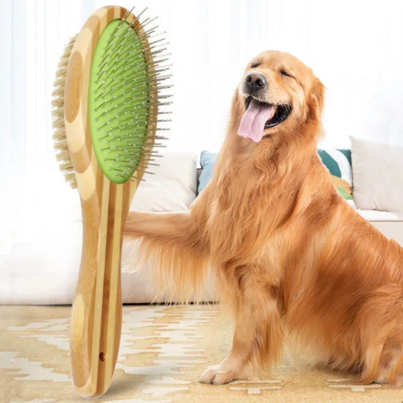 Spazzola a Doppia Faccia in Bambù per Cani