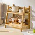 Retro Bamboo 2-Tier Kitchen Storage Rack - Sturdy Countertop Organizer for Home, Hotel, or Apartment