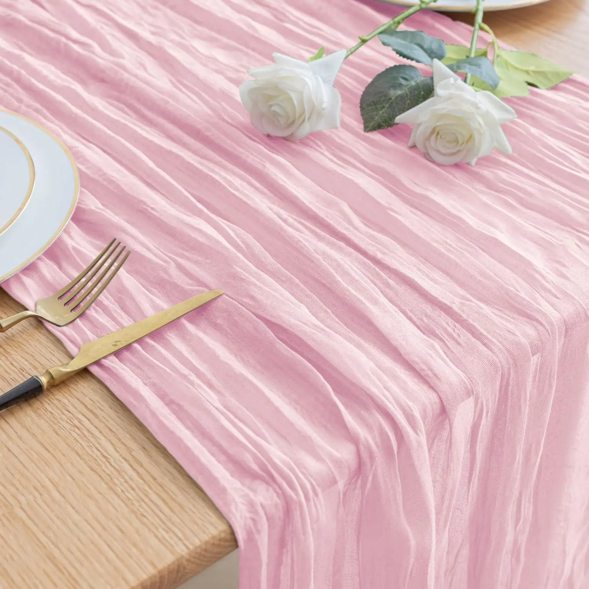 Runner da Tavola in Tessuto Boho Rosa 90x300cm - Per Matrimoni e Decorazioni