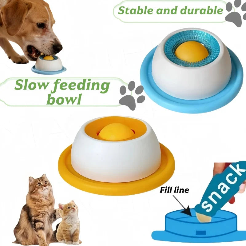 Dog Cat Licking Bowl for Liquid Treats - Non-slip Slow Feeder for Bone Broth & Yogurt