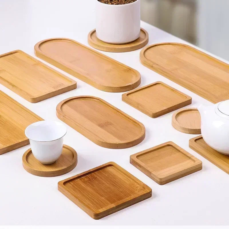 Vassoio in Bambù Multi-uso per Piante e Tazze - Sottobicchiere Decorativo in Legno per Cucina