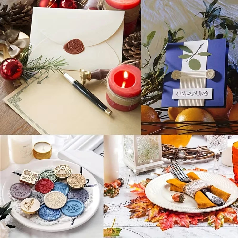 Custom Wax Seal Stamp Kit with Personalized Logo and Melting Spoon for Wedding Invitations