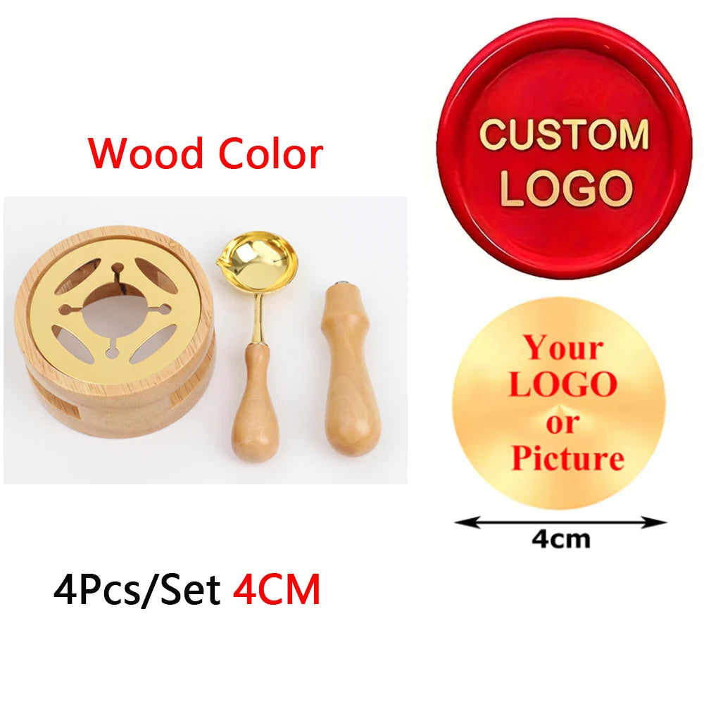 Custom Wax Seal Stamp Kit with Personalized Logo and Melting Spoon for Wedding Invitations