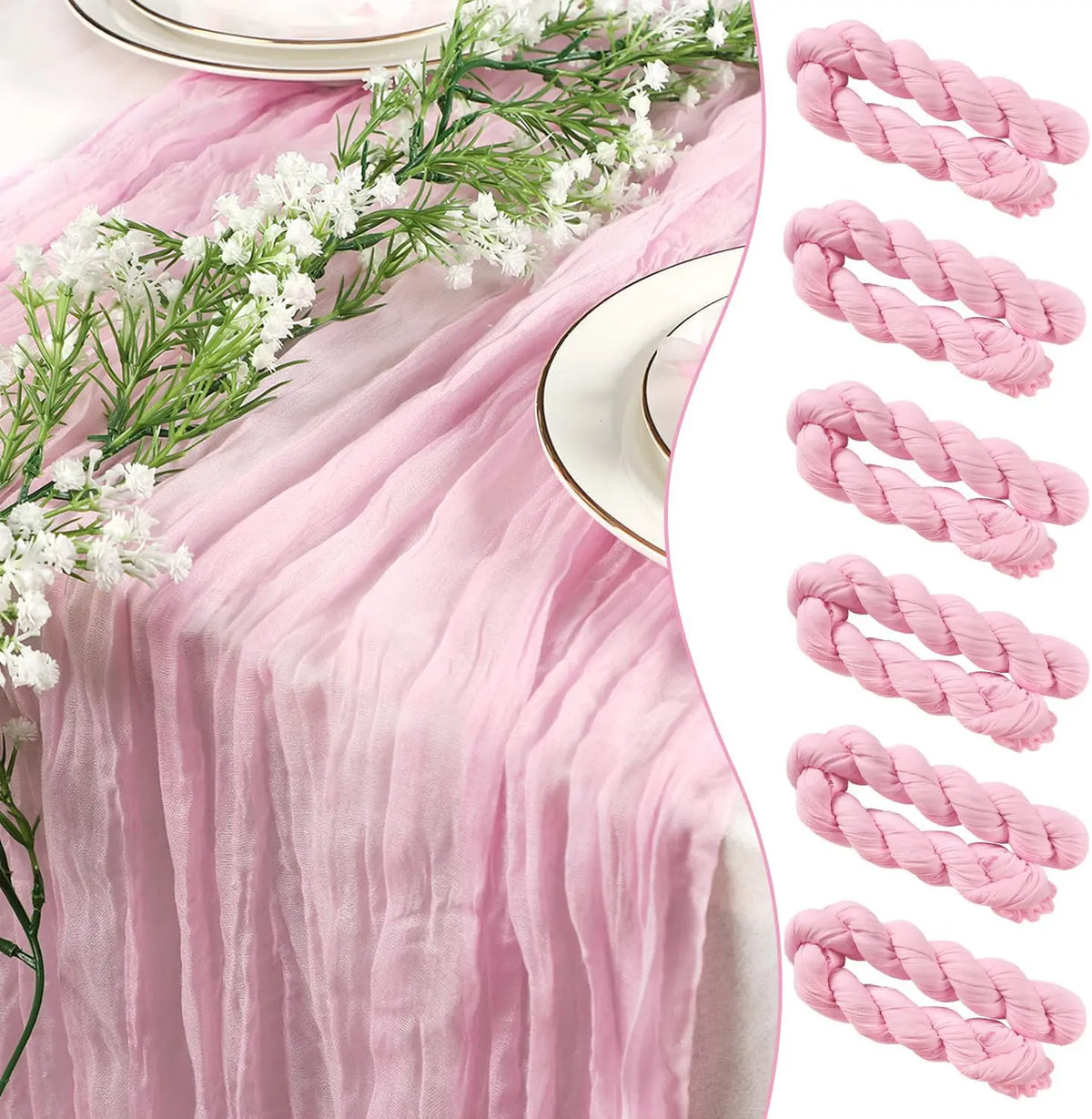 Runner da Tavola in Tessuto Boho Rosa 90x300cm - Per Matrimoni e Decorazioni