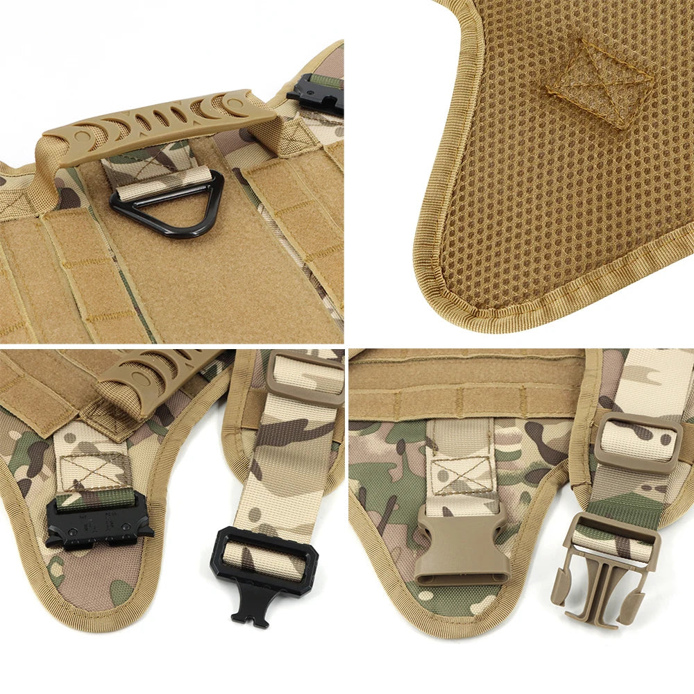 Dog Tactical Harness for Large Dogs with Molle Pouch - Military Training Vest for French Bulldogs and Other Breeds