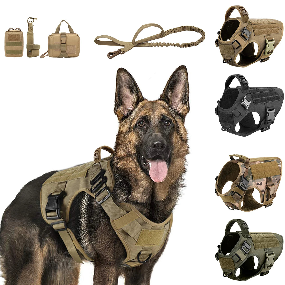 Dog Tactical Harness for Large Dogs with Molle Pouch - Military Training Vest for French Bulldogs and Other Breeds