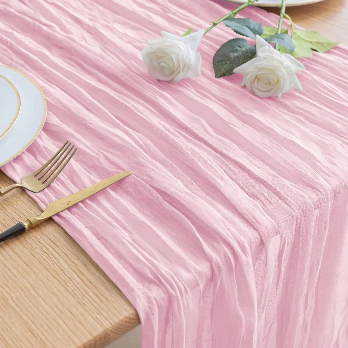 Runner da Tavola in Tessuto Boho Rosa 90x300cm - Per Matrimoni e Decorazioni