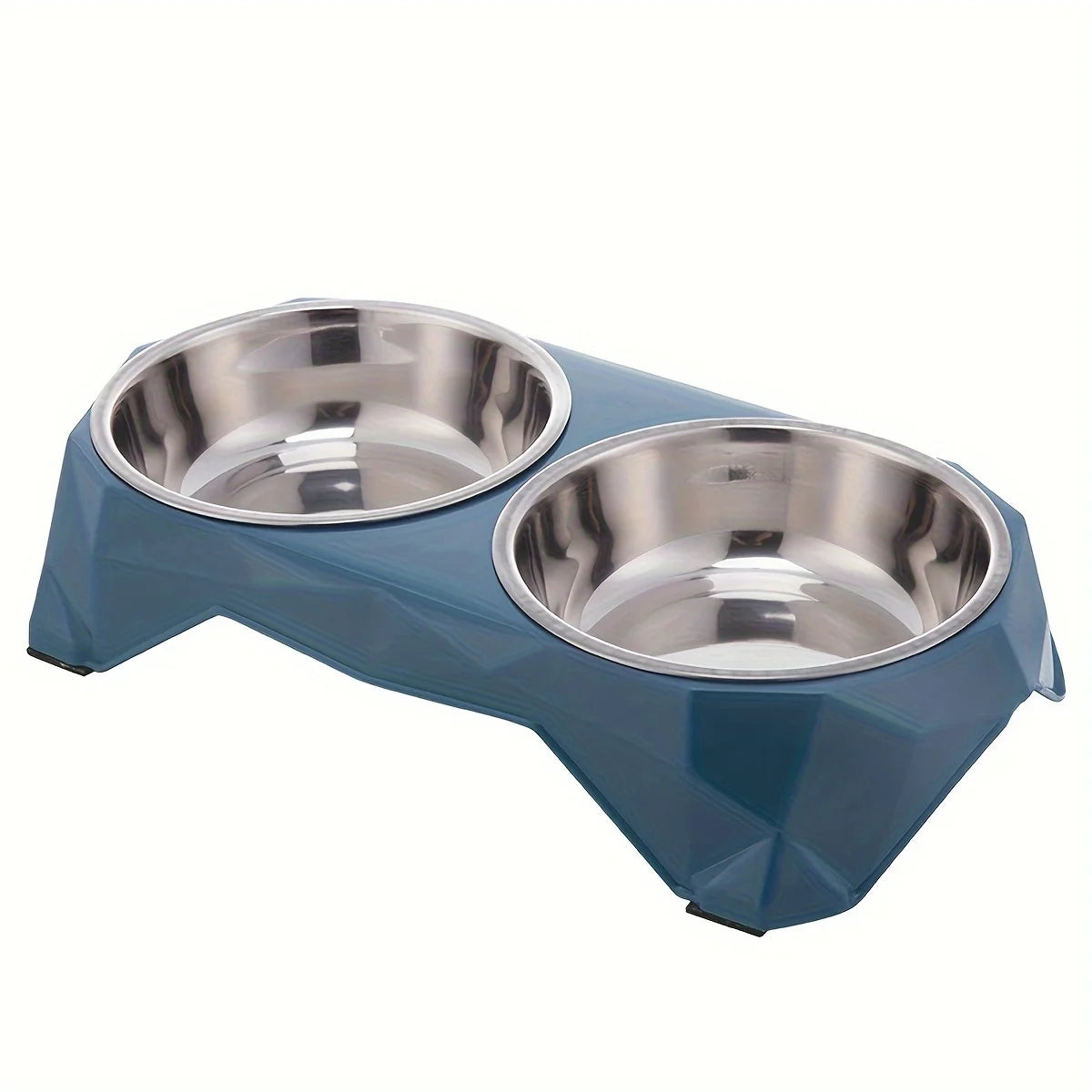 Stainless Steel Double Pet Bowl with Diamond Pattern - Large Capacity Non-Slip Food & Water Feeder for Dogs and Cats