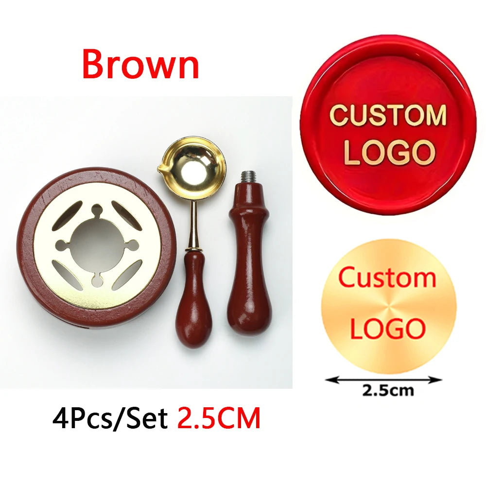 Custom Wax Seal Stamp Kit with Personalized Logo and Melting Spoon for Wedding Invitations