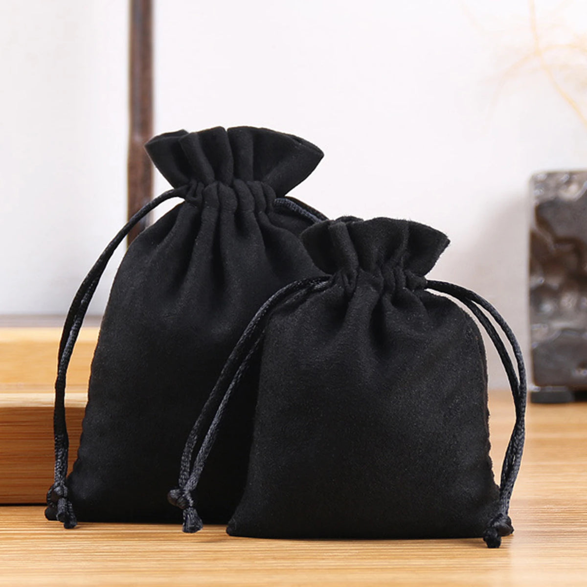 Black Canvas Drawstring Pouches - Heavy Duty Cotton Storage Bags for Wedding Gifts and Home Organization