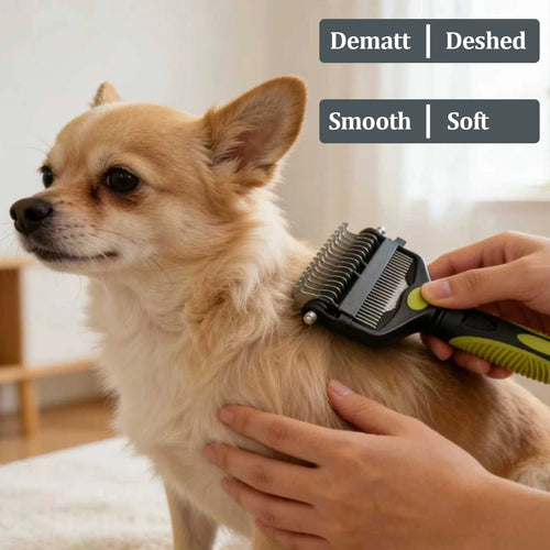 3 in 1 Dog Grooming Brush - Deshedding Tool with Stainless Steel Teeth & Double-Sided Comb for Effective Fur Removal