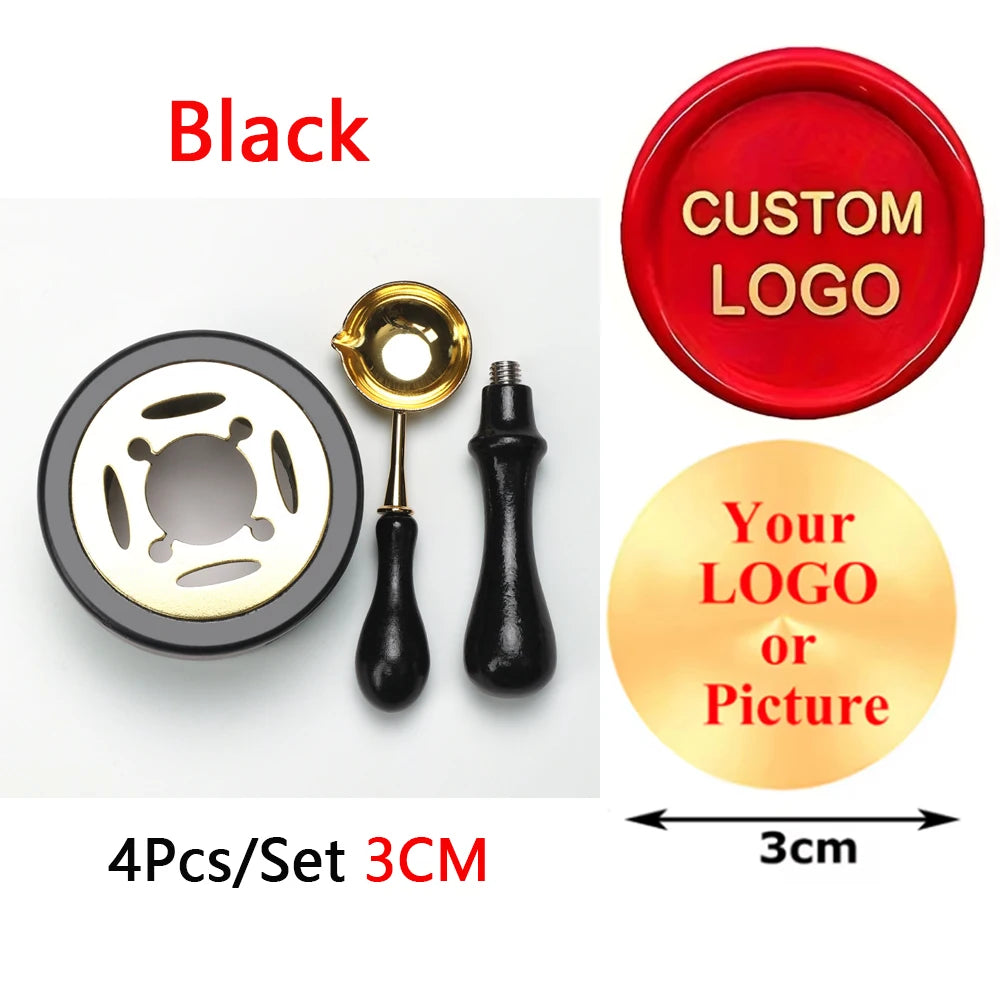 Custom Wax Seal Stamp Kit with Personalized Logo and Melting Spoon for Wedding Invitations