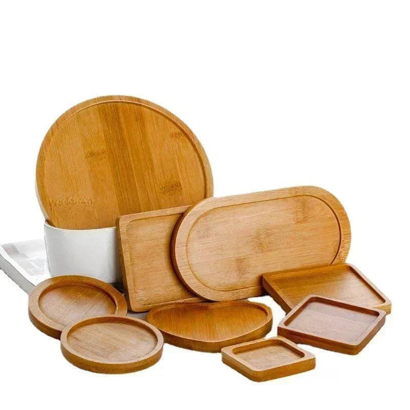 Vassoio in Bambù Multi-uso per Piante e Tazze - Sottobicchiere Decorativo in Legno per Cucina